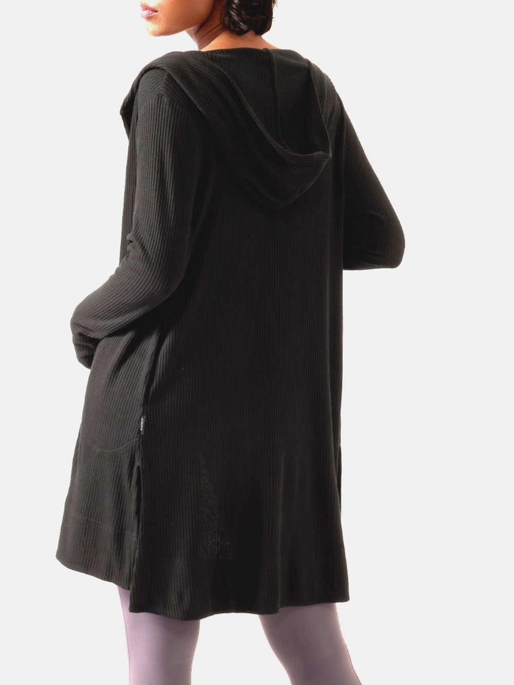 Athleta Black Ribbed Hooded Cardigan